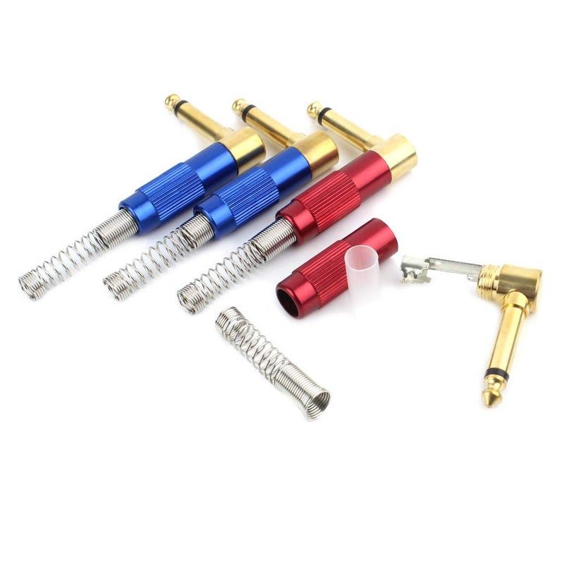 GiantBee 1/4" Audio Plugs 6.35 mm Plug TS Male 1/4 inch Heavy Duty Solder Type Mono Connector with Spring, Right Angle for DJ Mixer, Speaker Guitar Cables, Patch Cable, Microphone Cable Blue+Red (4 Pack) - Image 4